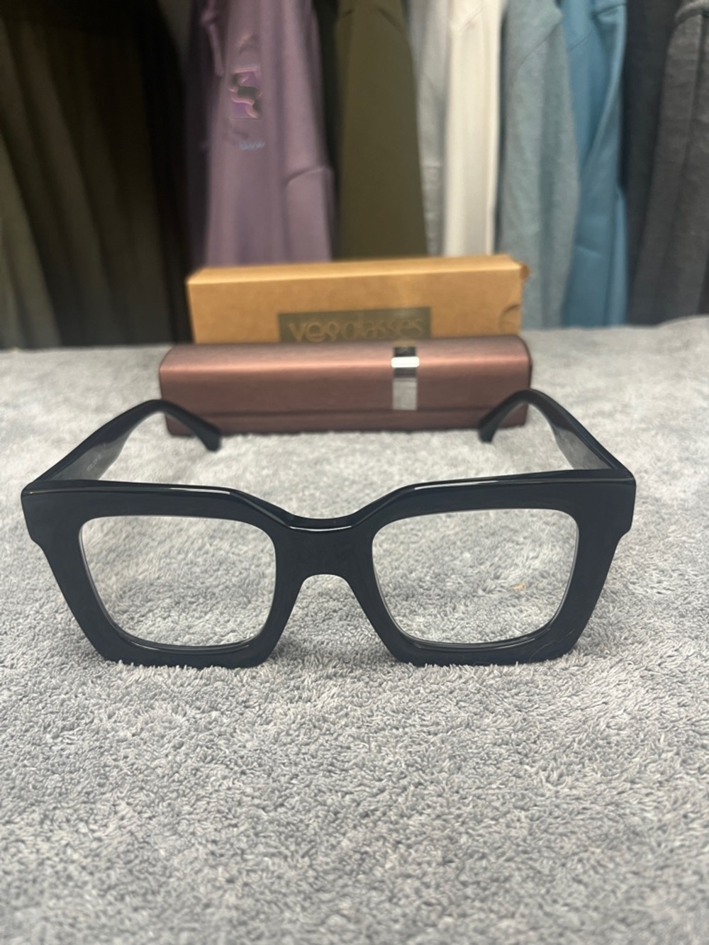 Bold Black Square Frame Reading Glasses “The Piper” 2.25 with Box and case